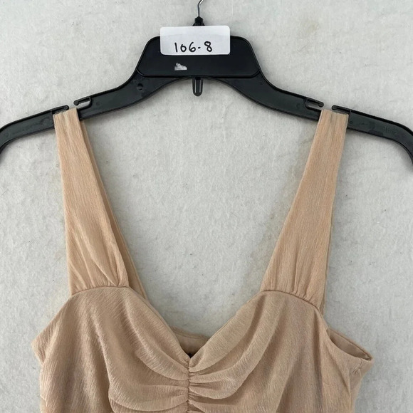 H&M Maxi Dress Womens Sz S Beige Shirred Chiffon Sleeveless Bridesmaid Ruched - Picture 7 of 7